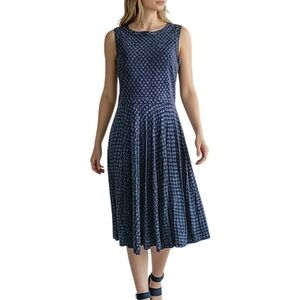 4/$20 LOFT Floral Fit & Flare Dress Blue Pink Sleeveless Cotton Midi Dress XS